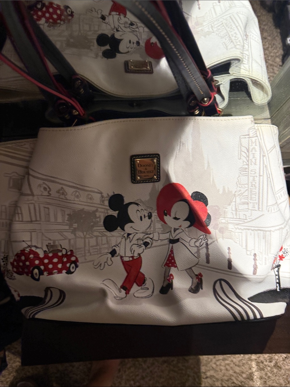 Dooney & Bourke White Tote with Red & Black Mickey & Minnie Design